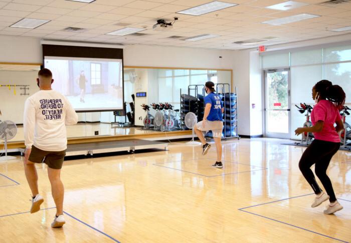 Members during a fitness class at the Morris Recreation Center.